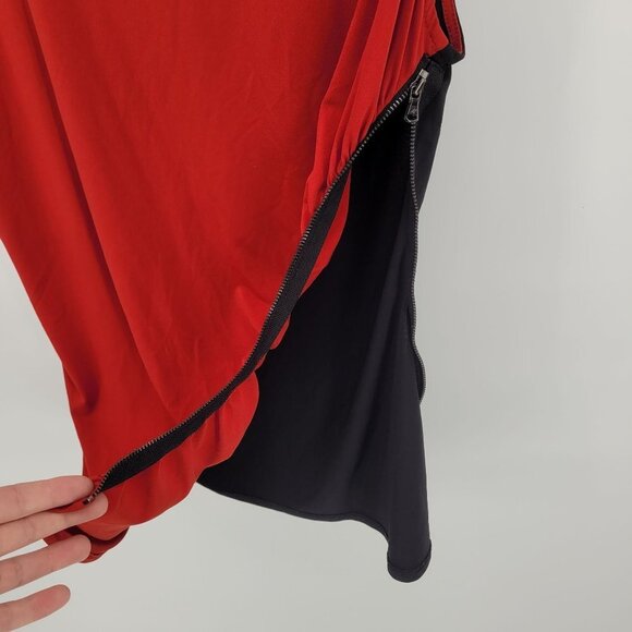 Kenneth Cole Womens large red black Color block blouse sleeveless ruched zip - Picture 7 of 9